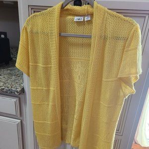CATO Ladies Eyelet Crochet Yellow Short Sleeve Shrug/Cover-up (L)
